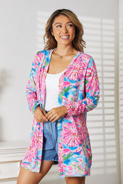 Floral Open Front Long Sleeve Cardigan