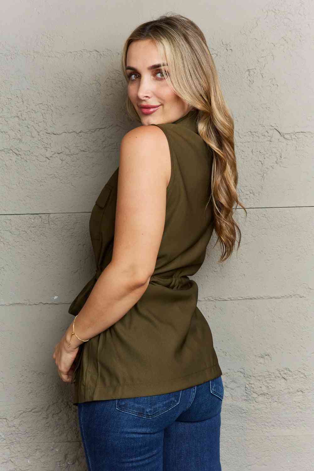 Radiant Allure Sleeveless Collared Button Down Top