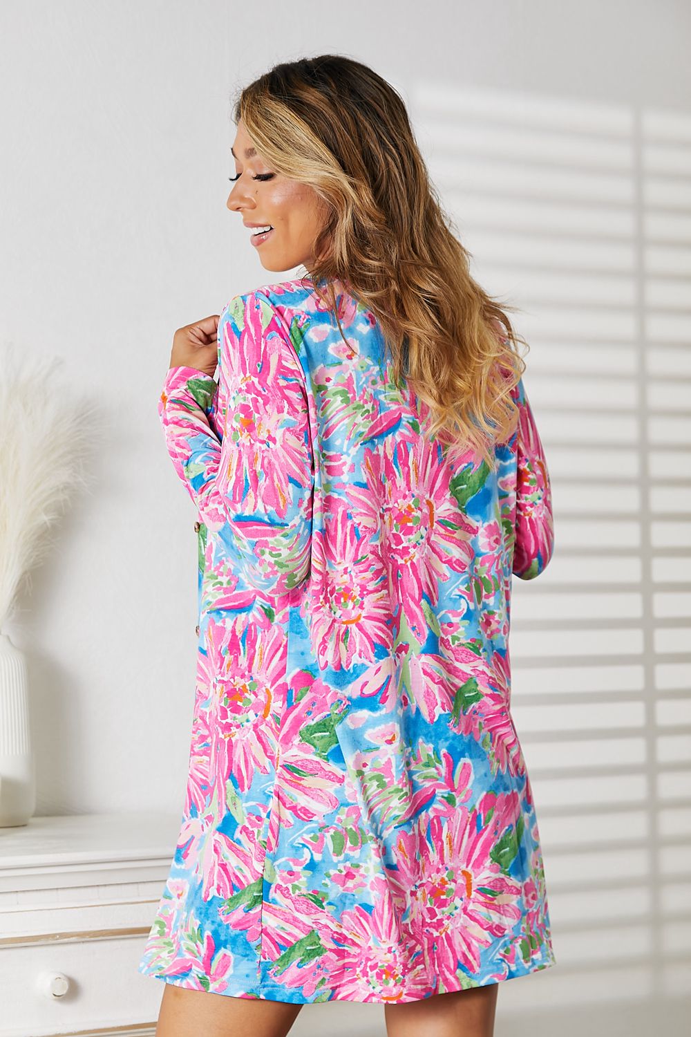 Floral Open Front Long Sleeve Cardigan