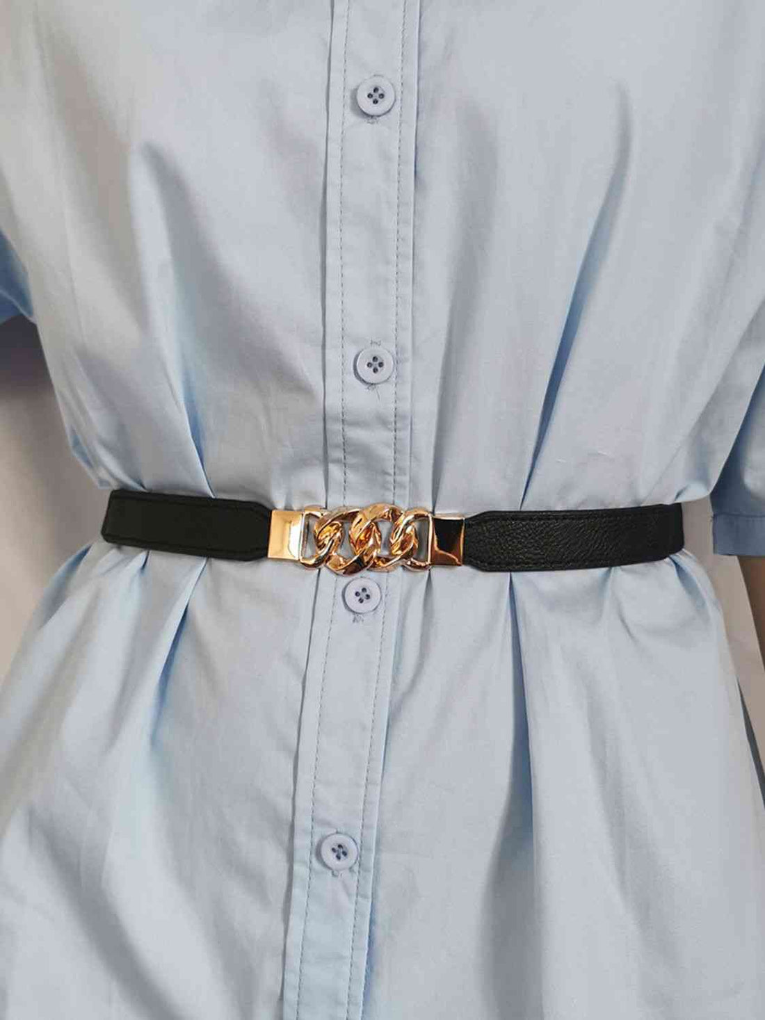 ChicFlex Elegance: Elastic PU Belt with Zinc Alloy Buckle