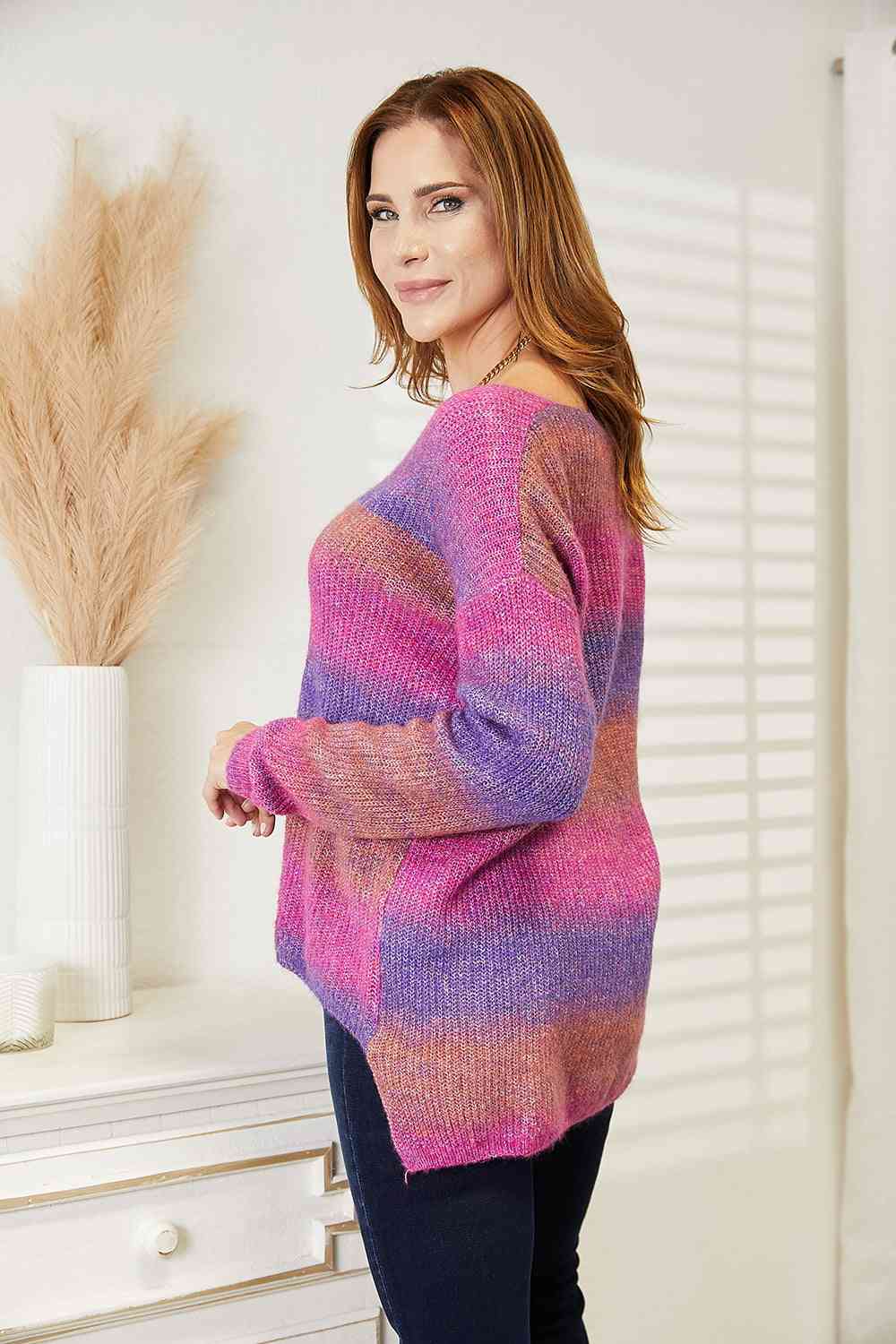 Radiant Harmony Ribbed V-Neck Sweater