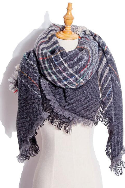 Raw Hem Plaid Scarf